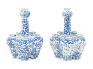 Two Similar Chinese Blue and White Porcelain Tulip Vases
Heights 9 3/4 x diameter 7 inch.