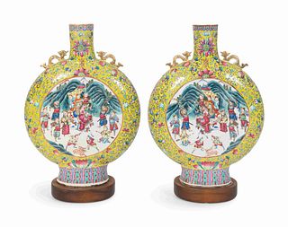 A Pair of Chinese Famille Rose Porcelain Moon Flasks
Height 21 1/2 x width 15 inches.