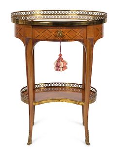 A Louis XV Style Gilt-Bronze-Mounted Marquetry Table en Chiffoniere
Height 27 x width 20 1/2 x depth 14 1/2 inches.