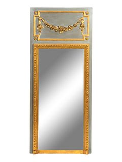 A Louis XVI Style Grey-Painted Mirror Height of mirror 67 x width 28 inches.