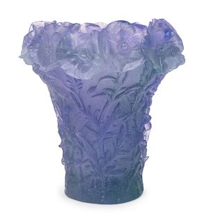 A Daum Blue Pa¢te de Verre Glass Vase
Height 10 x diameter 9 1/2 inches.
