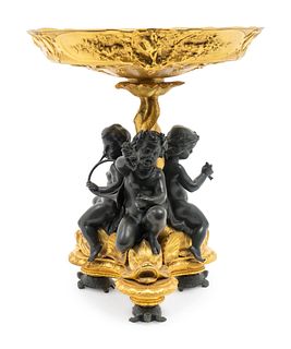A Louis XVI Style Parcel-Gilt and Patinated Bronze Centerpiece
Height 13 1/2 x diameter 12 inches.