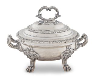 A George IV Silver Sauce Tureen and Cover
Height 6 1/4 x width 8 1/2 x depth 5 inches.