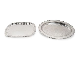 Two Silver Presentation Trays
Dimensions 15 x 10 and 17 1/2 x 13 1/4 inches.