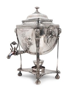 A Regency Style Silverplate Tea Urn
Height 17 1/2 x width 13 inches.