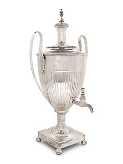A George III Style Silverplate Tea Urn
Height 23 1/2 x width 12 inches.