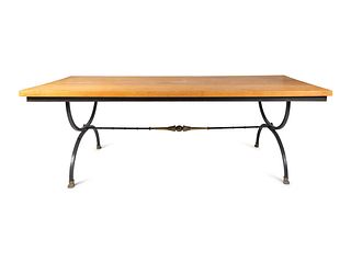 A Neoclassical Style Iron Base Dining Table
Height 29 3/4 x width 89 x depth 42 inches.