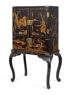 A Japanese Lacquer Cabinet on Stand
Height 44 1/2 x width 23 1/2 inches.