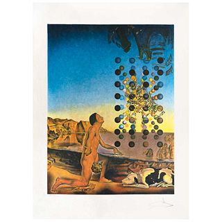 SALVADOR DALÍ, Dalí nude, in contemplation Before the Five Regular Bodies, Signed, Lithography E. A 88 / 100, Document