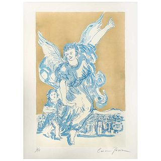 CARMEN PARRA, Ángel de la guarda, 2019, Signed, Etching with gold leaf 2 / 10, 15.3 x 23.2" (39 x 59 cm), Document