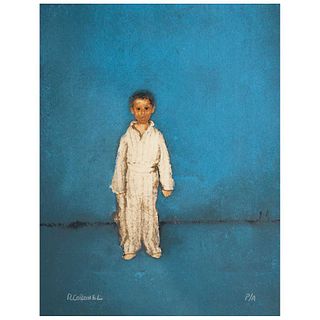 RAFAEL CORONEL, Niño azul, Signed, Serigraphy P / A, 13.7 x 10.6" (35 x 27 cm)