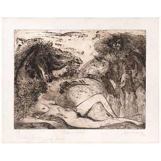 FRANCISCO CORZAS, Pintor y modelo, Signed and dated 72, Etching and aquatint P / A, 11.6 x 15.5" (29.5 x 39.5 cm), Dedication