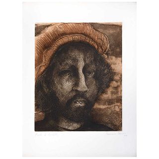 FRANCISCO CORZAS, Untitled, Signed and dated 74, Etching and aquatint a la poupeé, 14.5 x 11.8" (37 x 30 cm)