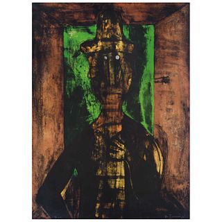 RUFINO TAMAYO, Hombre en fondo verde, 1980, Signed, Lithography 5 / 100, 29.9 x 22.4" (76 x 57 cm)