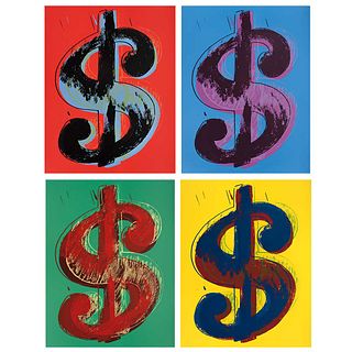 ANDY WARHOL, Dollar Green, Blue, Yellow, Red, Stamp on back, Serigraph 311 / 1000, 19.6 x 15.7" (50 x 40 cm) each, Pieces: 4