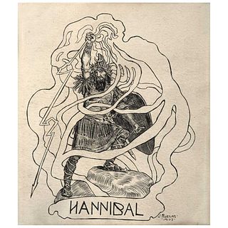 JULIO RUELAS, Hannibal, Signed and dated 1903, Ink on paper, 8.4 x 7" (21.5 x 18 cm), Document