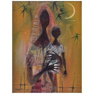 ROMEO TABUENA, Madonna and half moon, Signed and dated 1961, Oil on masonite, 24.9 x 18.8" (63.3 x 48 cm)