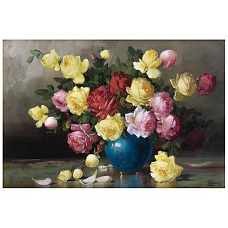 FRANCISCO URBINA, Rosas, Signed, Oil on canvas, 23.6 x 35.4" (60 x 90 cm)