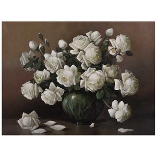 FRANCISCO URBINA, Rosas blancas, Signed, Oil on canvas, 23.6 x 31.4" (60 x 80 cm)