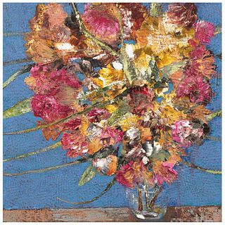 JOSÉ ANTONIO FARRERA, Bouquet de rosa profundo, Signed on back, Oil on canvas, 19.6 x 19.6" (50 x 50 cm)