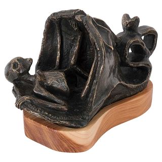 VÍCTOR CHA'CA, Untitled, Unsigned, Bronze sculpture with wooden base, 5.5 x 8.4 x 5.5" (14 x 21.5 x 14 cm), RECOVERY PRICE