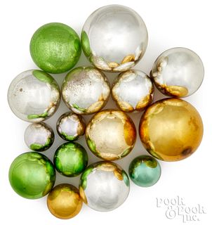 Fifteen Kugel glass Christmas ornaments