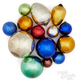 Fourteen Kugel glass Christmas ornaments
