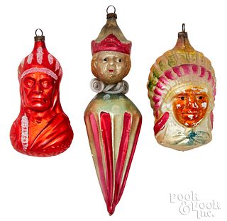 Three figural glass Christmas ornaments