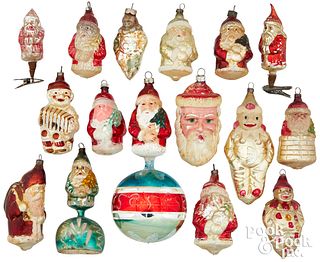 Sixteen figural glass Christmas ornaments