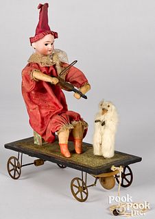 German animated doll and dancing bear pull toy