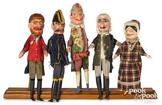 Five Punch and Judy carved wood puppets