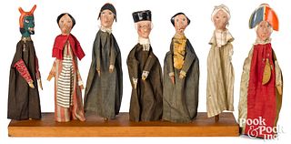 Seven French painted composition puppets