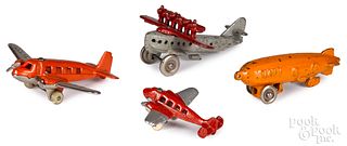 Three Hubley cast iron airplanes