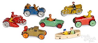 Seven Tootsietoy comic character funnies vehicles