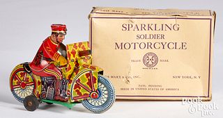 Marx tin wind-up Sparkling Soldier Motorcycle