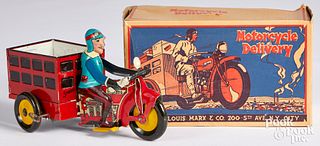 Marx tin lithograph wind-up Motorcycle Delivery