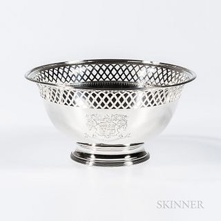 George III Sterling Silver Center Bowl, London, 1796-97, maker's mark "_W," with an engraved coat of arms to one side and armorial to t
