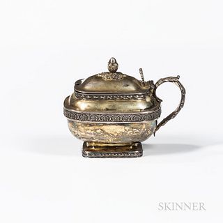 George III Sterling Silver Mustard Pot, London, 1809-10, Rebecca Emes & Edward Barnard I, maker, with an engraved thistle armorial to f