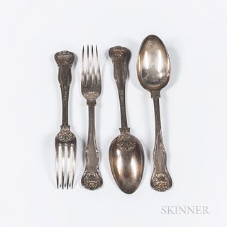 Eighteen Pieces of William IV Sterling Silver Flatware, London, 1832-33, William Eaton, maker, in the "Shell and Thread" pattern with e