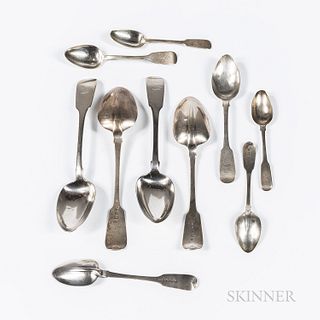 Approximately Fifty-five Assorted Irish Sterling Silver Spoons, Dublin, mainly 19th/early 20th century, various makers and engravings,