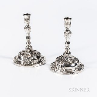 Pair of Continental Silver Candlesticks, probably Germany, 18th century, bearing 12 loth standard and maker's mark "TS," ht. 8 5/8 in.,