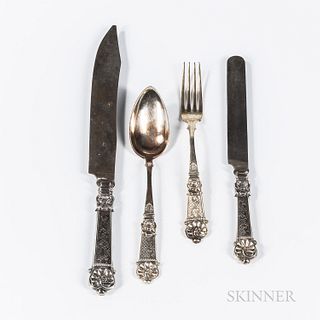 Continental Silver Flatware Service, c. 1830, bearing fineness mark "13P" and "FREUD" maker's mark as well as an Italian import mark fo