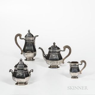 Four-piece French .950 Silver Tea and Coffee Service, Paris, late 19th/early 20th century, Henin & Cie., maker, made for export, compri