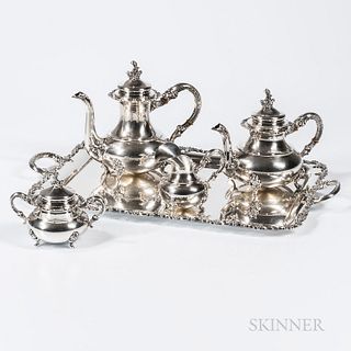 Five-piece German Sterling Silver Tea and Coffee Service with a Matching Pair of Three-light Candelabra, 20th century, Walt Heidelberg,