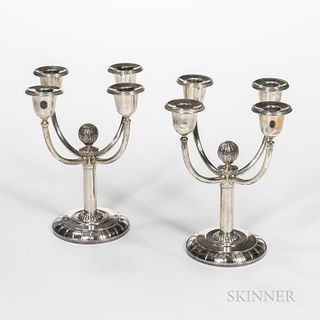 Pair of Continental .830 Silver Four-light Candelabra, probably Norway, 20th century, maker's mark similar to that used by David Anders