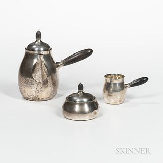 Three-piece Georg Jensen Sterling Silver Coffee Service, Denmark, c. 1935, pattern no. 80B and 80C, comprised of a coffeepot, covered s