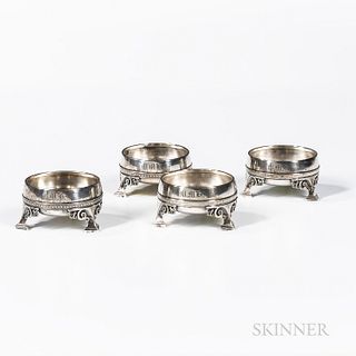 Four Tiffany & Co. Sterling Silver Salt Cellars, New York, c. 1870, monogrammed, dia. 2 3/4 in., approx. 10.8 troy oz.