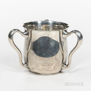 Gorham Sterling Silver Loving Cup, Providence, late 19th century, with a presentation inscription to one side and acid-etched depiction