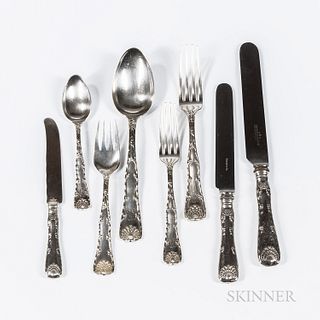 Tiffany & Co. "Wave Edge" Pattern Sterling Silver Flatware Service, New York, late 19th century, monogrammed, comprised of twelve each: