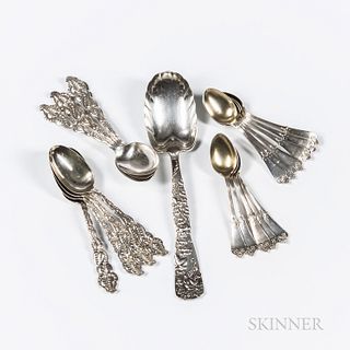 Nineteen Pieces of Tiffany & Co. Sterling Silver Flatware, New York, late 19th/early 20th century, ten "Tiffany" pattern coffee spoons,